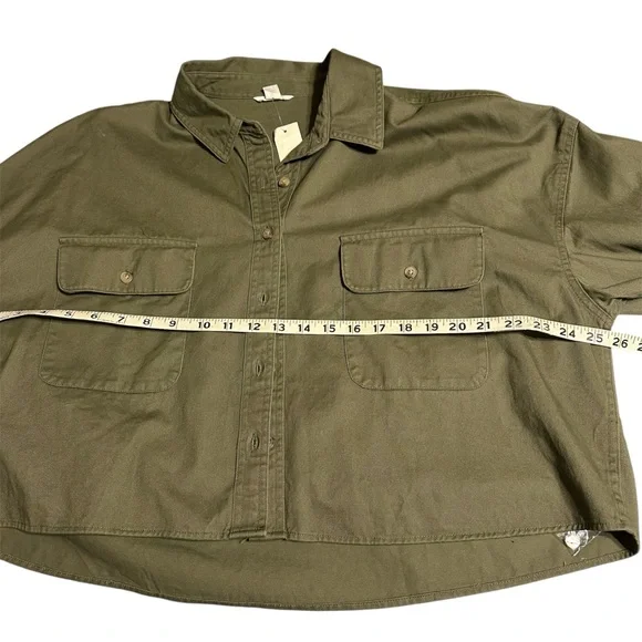 NWT Aeropostale Cropped Olive Green Utility Jacket Shirt 100% cotton - Picture 6 of 7